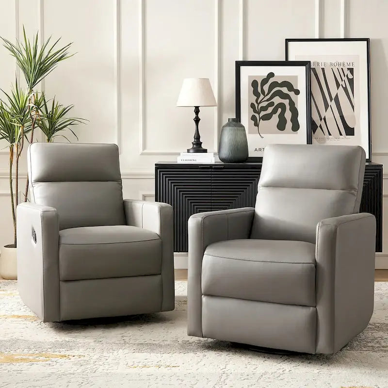 Modern genuine leather swivel rocking recliner (two-piece set)