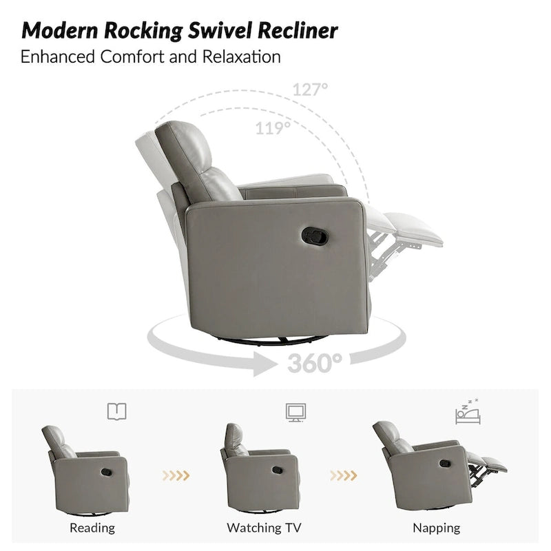 Modern genuine leather swivel rocking recliner (two-piece set)