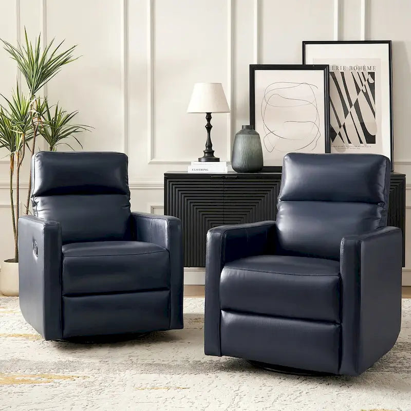 Modern genuine leather swivel rocking recliner (two-piece set)