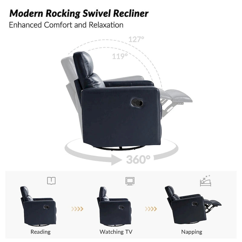 Modern genuine leather swivel rocking recliner (two-piece set)