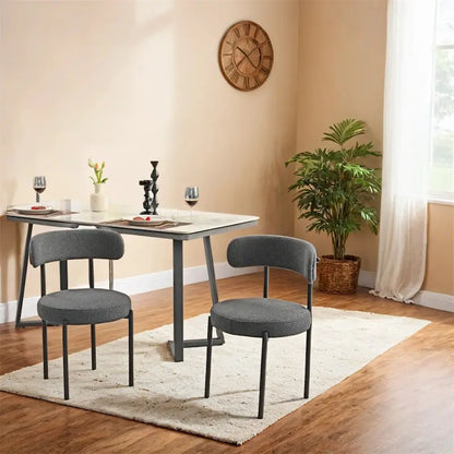 Boucle Dining Chairs,Mid-Century Modern Curved Backrest Chair,2 PCS