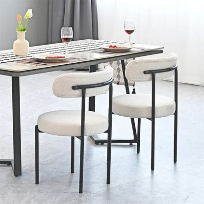 Boucle Dining Chairs,Mid-Century Modern Curved Backrest Chair,2 PCS