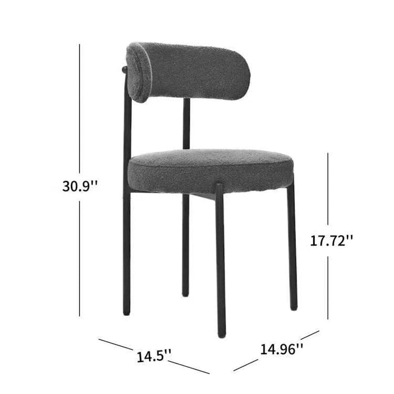 Boucle Dining Chairs,Mid-Century Modern Curved Backrest Chair,2 PCS