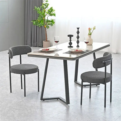 Boucle Dining Chairs,Mid-Century Modern Curved Backrest Chair,2 PCS