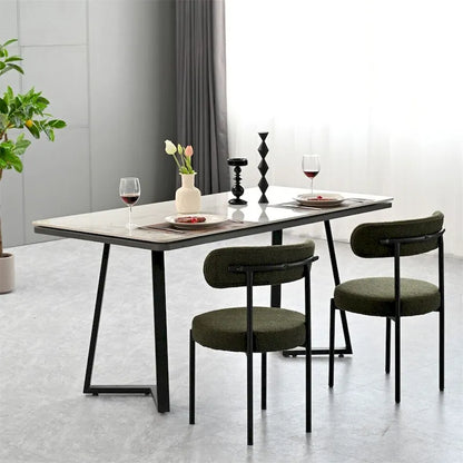 Boucle Dining Chairs,Mid-Century Modern Curved Backrest Chair,2 PCS