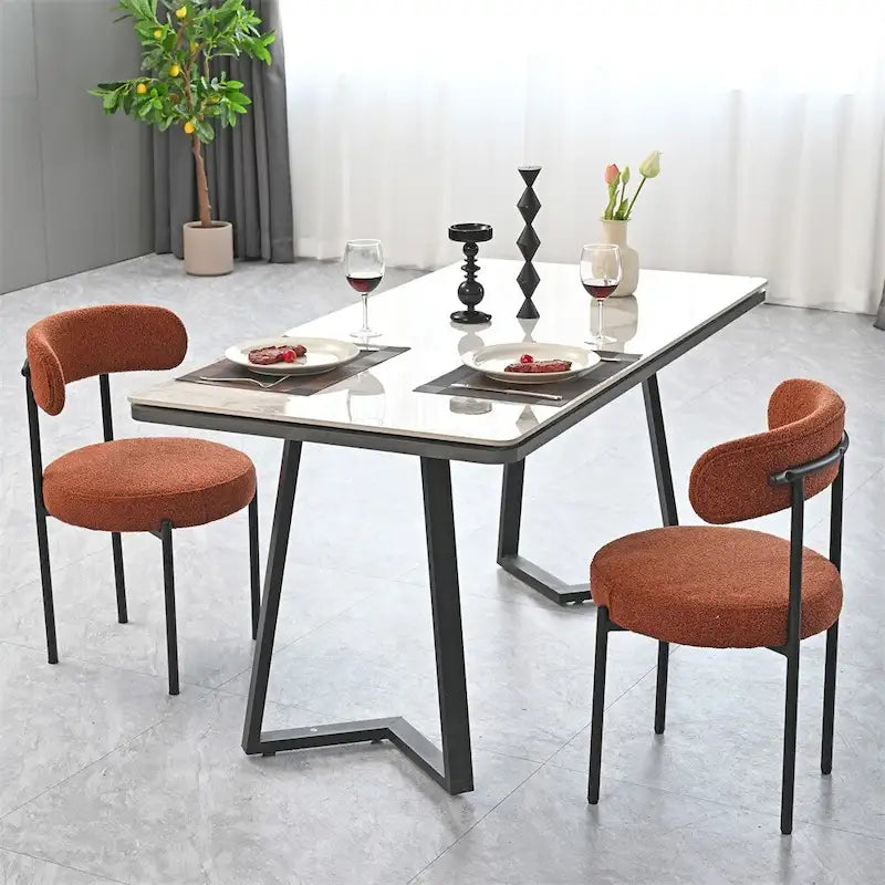 Boucle Dining Chairs,Mid-Century Modern Curved Backrest Chair,2 PCS