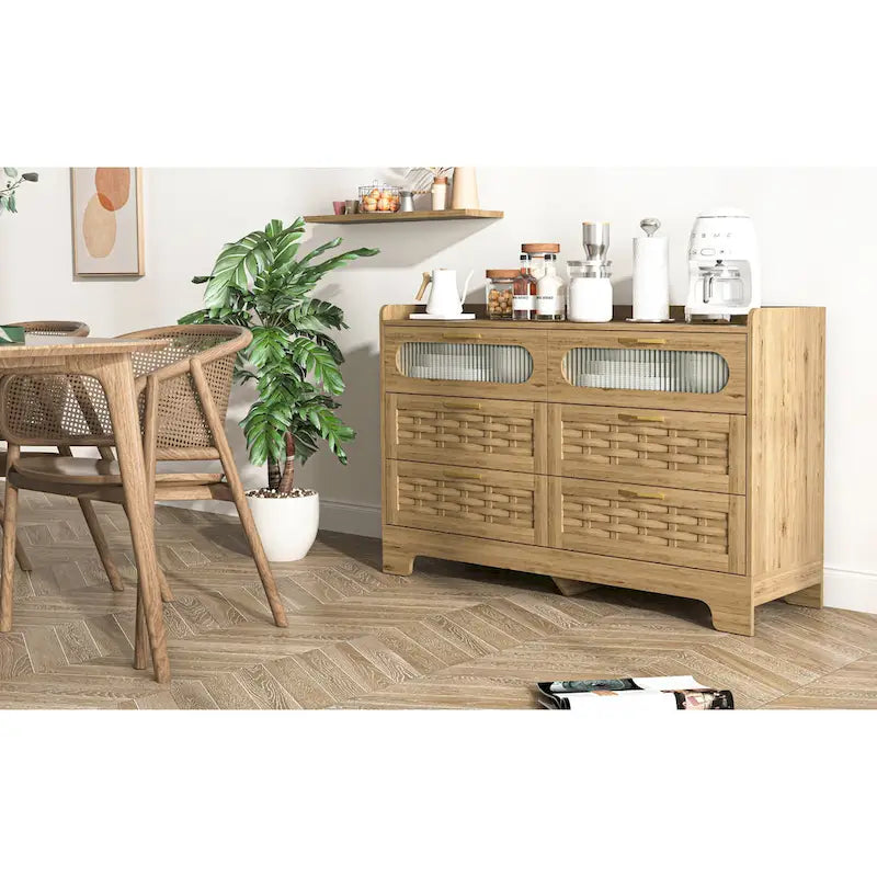 Wood Large Double Dresser with Wide Drawers Modern Chest