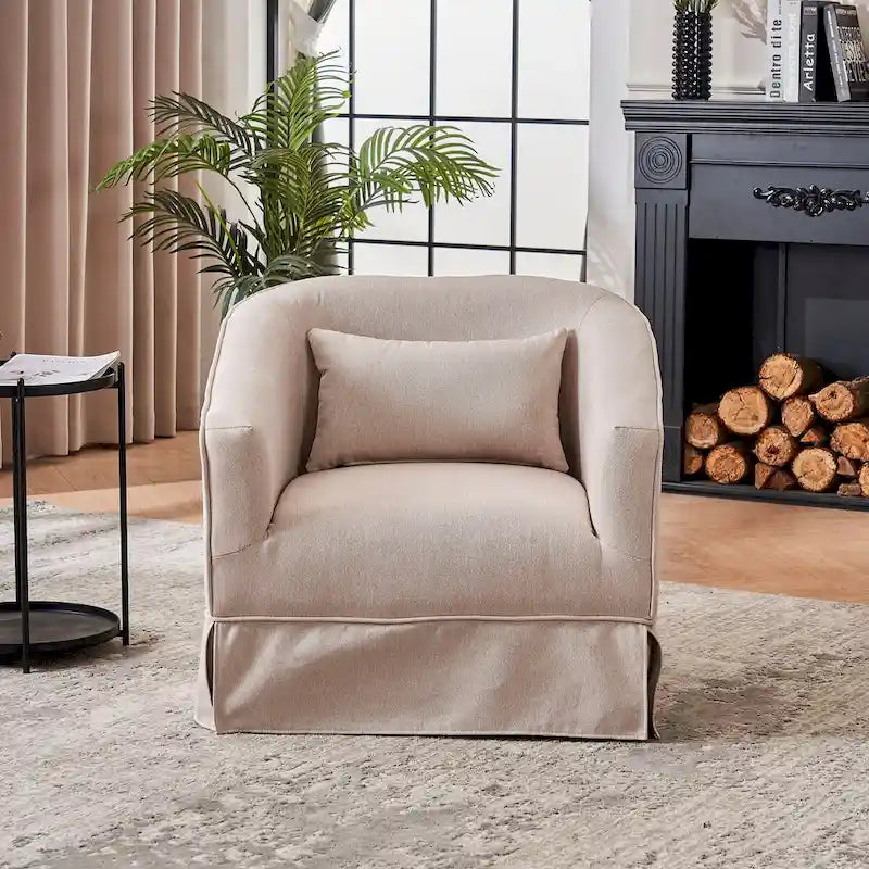 Swivel Round Barrel Accent Chair With Ottoman,Armchair Reading for Living Room for Bedroom Comfy with Black Metal Base