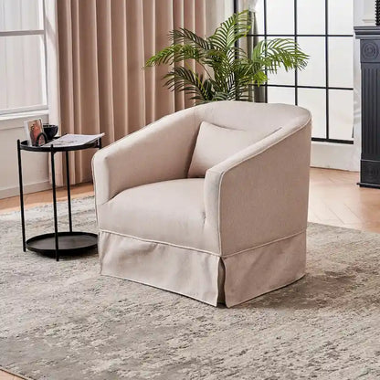 Swivel Round Barrel Accent Chair With Ottoman,Armchair Reading for Living Room for Bedroom Comfy with Black Metal Base