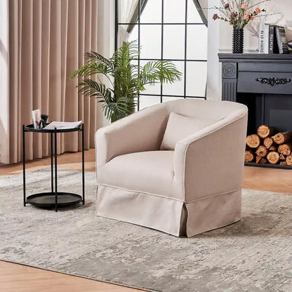 Swivel Round Barrel Accent Chair With Ottoman,Armchair Reading for Living Room for Bedroom Comfy with Black Metal Base