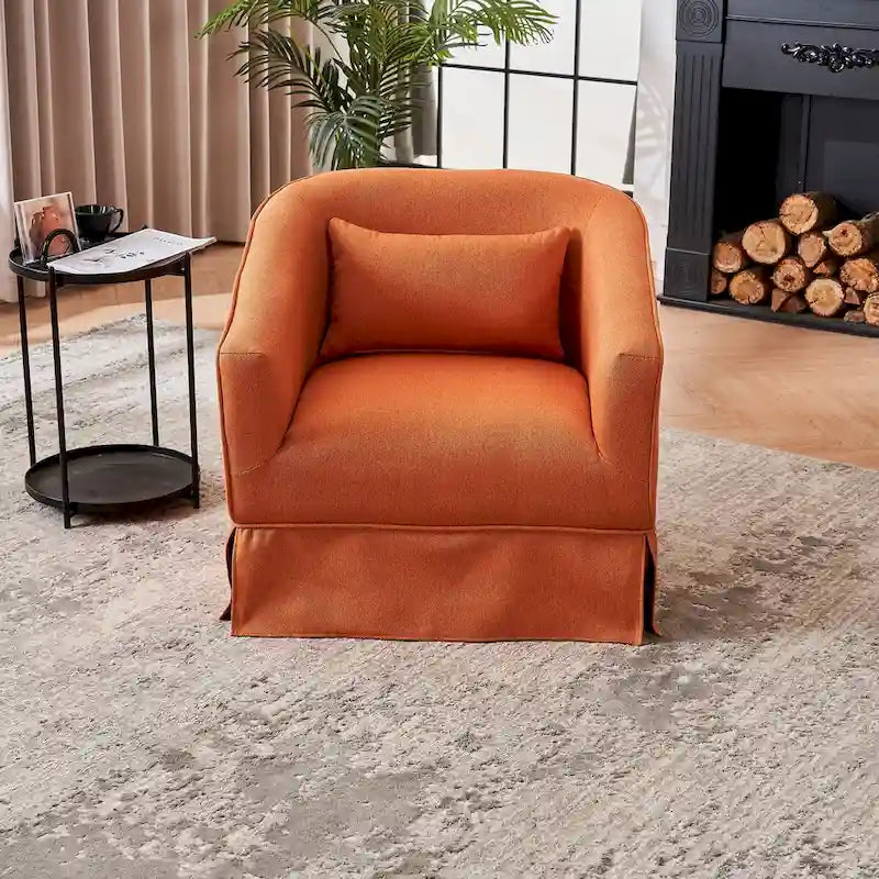 Swivel Round Barrel Accent Chair With Ottoman,Armchair Reading for Living Room for Bedroom Comfy with Black Metal Base