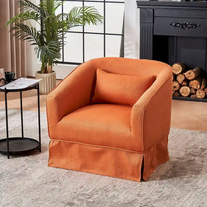 Swivel Round Barrel Accent Chair With Ottoman,Armchair Reading for Living Room for Bedroom Comfy with Black Metal Base