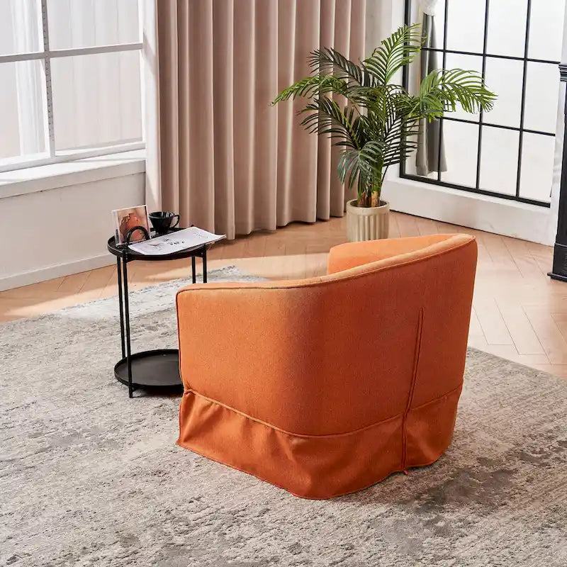 Swivel Round Barrel Accent Chair With Ottoman,Armchair Reading for Living Room for Bedroom Comfy with Black Metal Base