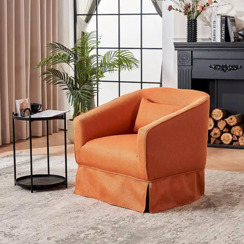 Swivel Round Barrel Accent Chair With Ottoman,Armchair Reading for Living Room for Bedroom Comfy with Black Metal Base