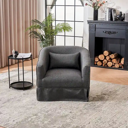 Swivel Round Barrel Accent Chair With Ottoman,Armchair Reading for Living Room for Bedroom Comfy with Black Metal Base