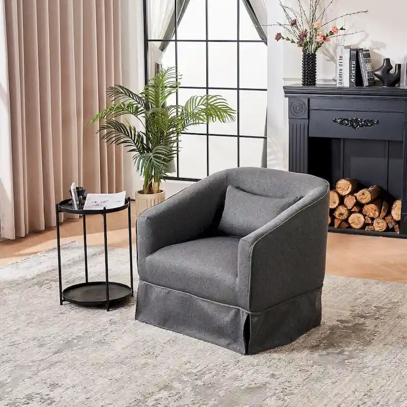 Swivel Round Barrel Accent Chair With Ottoman,Armchair Reading for Living Room for Bedroom Comfy with Black Metal Base