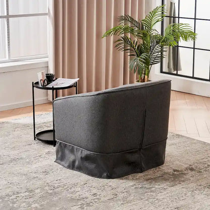 Swivel Round Barrel Accent Chair With Ottoman,Armchair Reading for Living Room for Bedroom Comfy with Black Metal Base