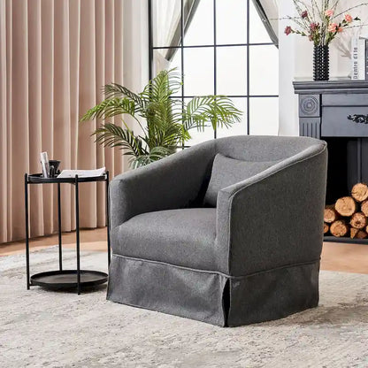 Swivel Round Barrel Accent Chair With Ottoman,Armchair Reading for Living Room for Bedroom Comfy with Black Metal Base