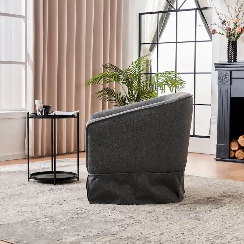 Swivel Round Barrel Accent Chair With Ottoman,Armchair Reading for Living Room for Bedroom Comfy with Black Metal Base