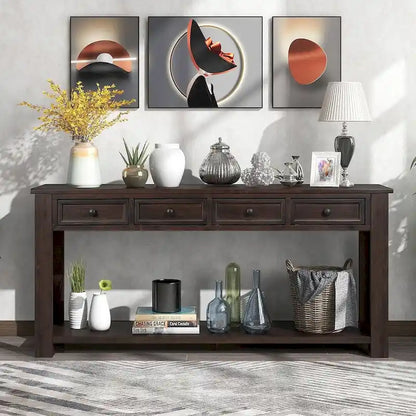 Vintage Style 4-Drawer 1-Shelf Console Table, Classic Entrance Display Table Entryway Table, Storage Sofa Table