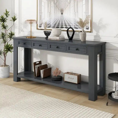 Vintage Style 4-Drawer 1-Shelf Console Table, Classic Entrance Display Table Entryway Table, Storage Sofa Table