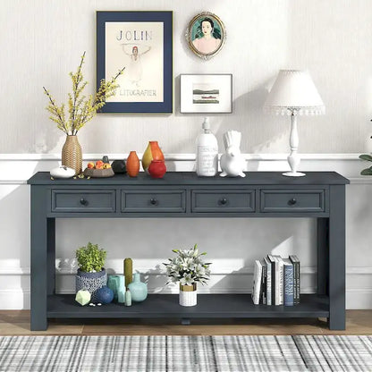Vintage Style 4-Drawer 1-Shelf Console Table, Classic Entrance Display Table Entryway Table, Storage Sofa Table