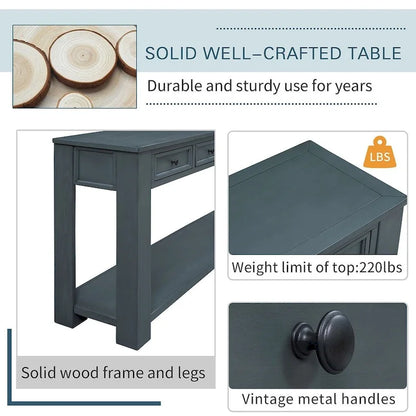 Vintage Style 4-Drawer 1-Shelf Console Table, Classic Entrance Display Table Entryway Table, Storage Sofa Table