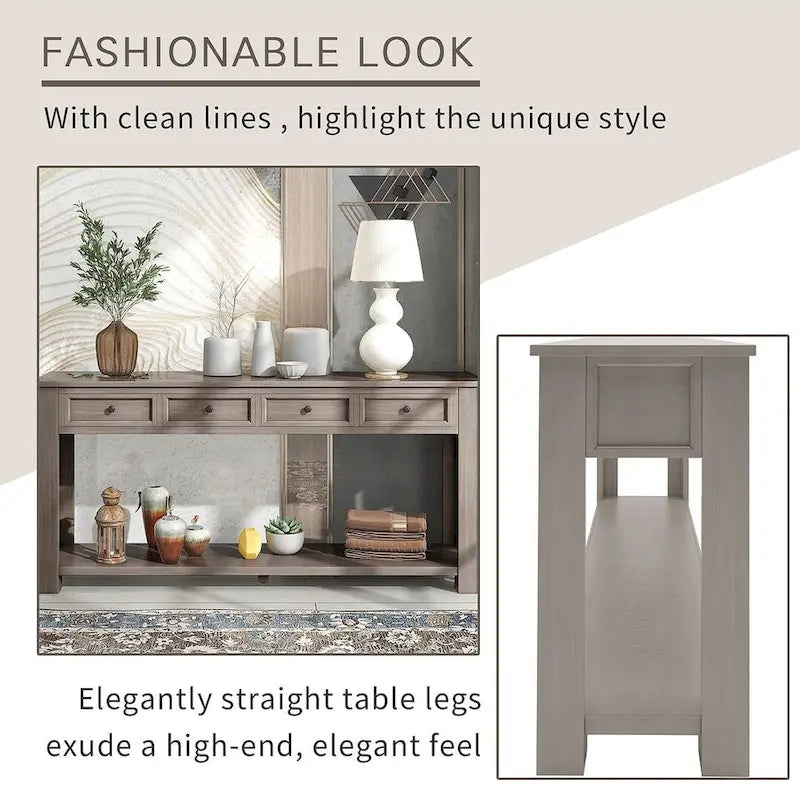 Vintage Style 4-Drawer 1-Shelf Console Table, Classic Entrance Display Table Entryway Table, Storage Sofa Table