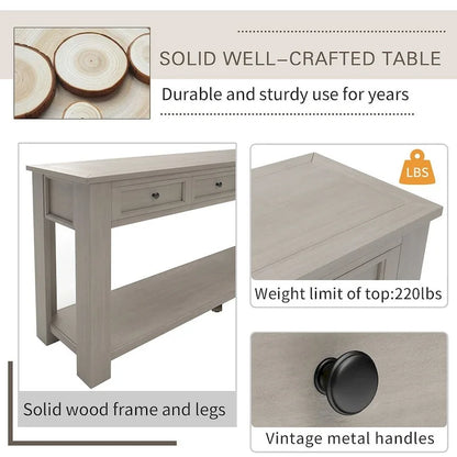 Vintage Style 4-Drawer 1-Shelf Console Table, Classic Entrance Display Table Entryway Table, Storage Sofa Table