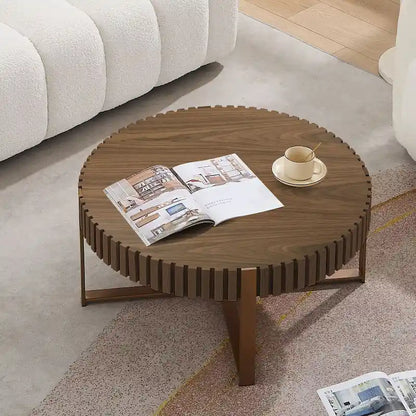 Modern Handcraft Drum Coffee Table 31.5 inch Round Coffee Table for Living Room,Small Coffee Table with Sturdy Pedestal