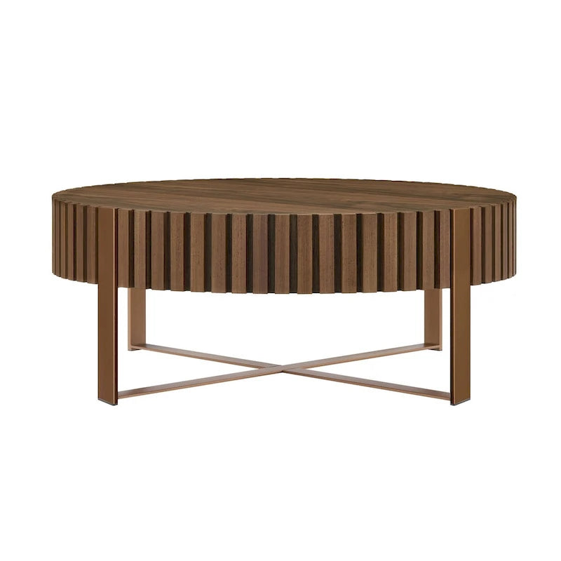Modern Handcraft Drum Coffee Table 31.5 inch Round Coffee Table for Living Room,Small Coffee Table with Sturdy Pedestal