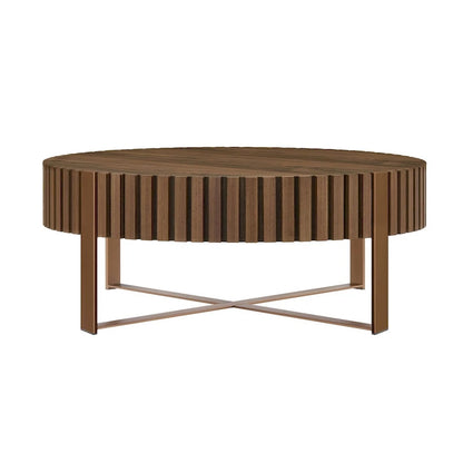 Modern Handcraft Drum Coffee Table 31.5 inch Round Coffee Table for Living Room,Small Coffee Table with Sturdy Pedestal