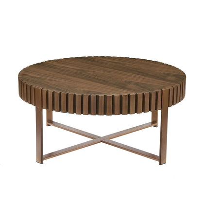 Modern Handcraft Drum Coffee Table 31.5 inch Round Coffee Table for Living Room,Small Coffee Table with Sturdy Pedestal