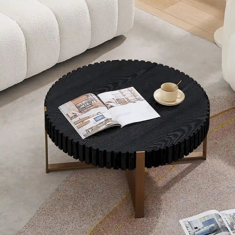 Modern Handcraft Drum Coffee Table 31.5 inch Round Coffee Table for Living Room,Small Coffee Table with Sturdy Pedestal