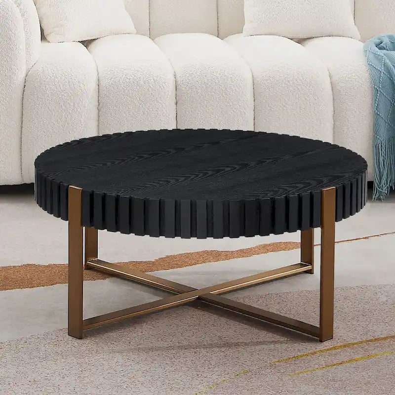 Modern Handcraft Drum Coffee Table 31.5 inch Round Coffee Table for Living Room,Small Coffee Table with Sturdy Pedestal