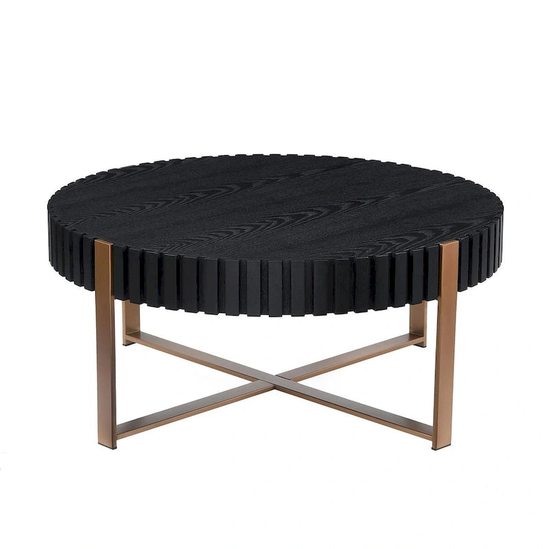 Modern Handcraft Drum Coffee Table 31.5 inch Round Coffee Table for Living Room,Small Coffee Table with Sturdy Pedestal