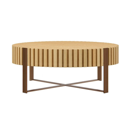 Modern Handcraft Drum Coffee Table 31.5 inch Round Coffee Table for Living Room,Small Coffee Table with Sturdy Pedestal