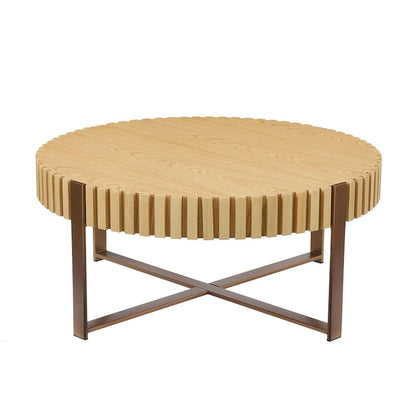 Modern Handcraft Drum Coffee Table 31.5 inch Round Coffee Table for Living Room,Small Coffee Table with Sturdy Pedestal