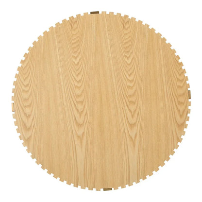 Modern Handcraft Drum Coffee Table 31.5 inch Round Coffee Table for Living Room,Small Coffee Table with Sturdy Pedestal