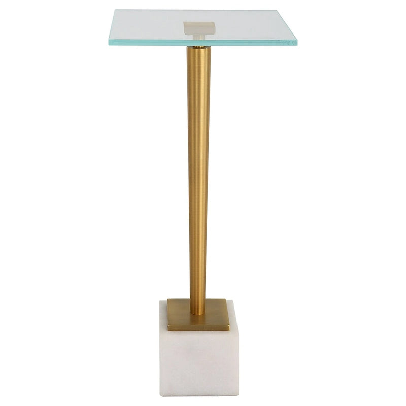 Glass and Gold Iron Accent Table with Solid Marble Base