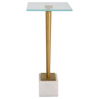 Glass and Gold Iron Accent Table with Solid Marble Base
