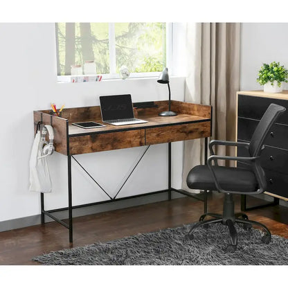 Home Office Computer Laptop Desk with Drawers, Modern Wooden Compact Study Writing Desk with Privacy Panel and Storage