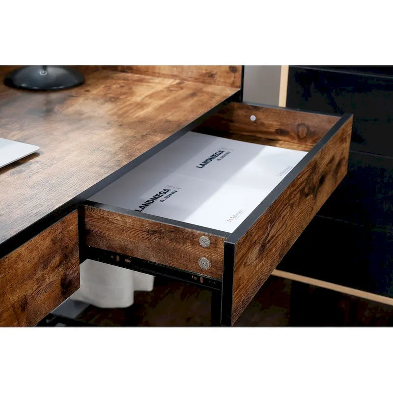 Home Office Computer Laptop Desk with Drawers, Modern Wooden Compact Study Writing Desk with Privacy Panel and Storage