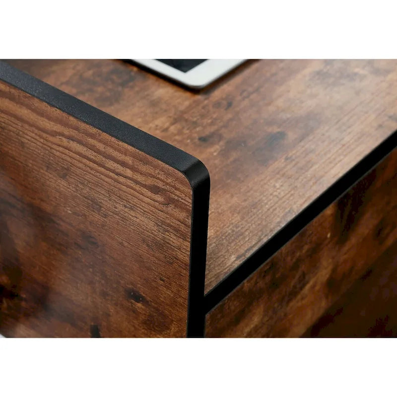 Home Office Computer Laptop Desk with Drawers, Modern Wooden Compact Study Writing Desk with Privacy Panel and Storage