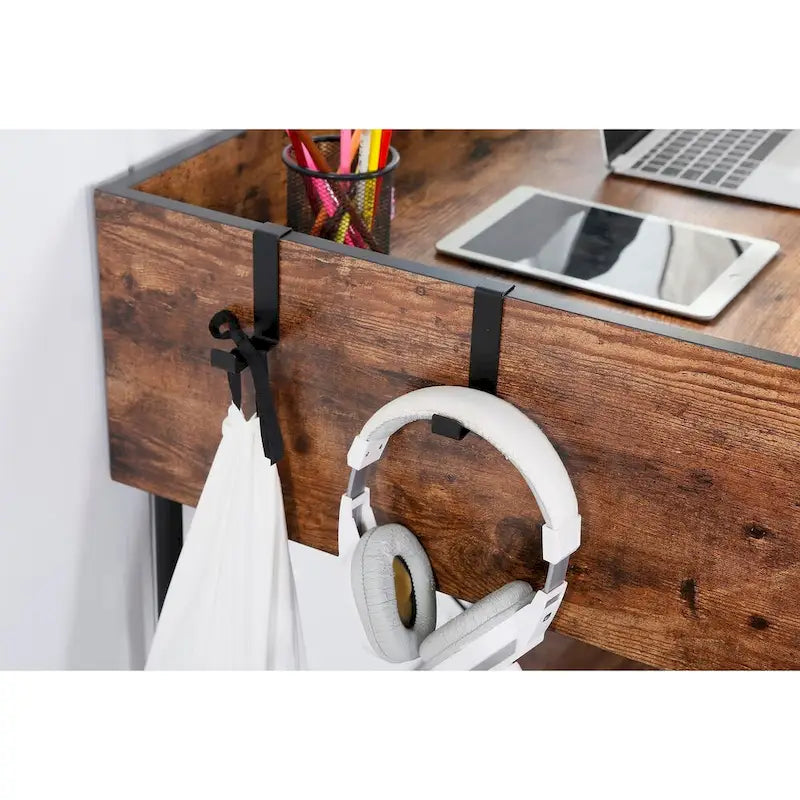 Home Office Computer Laptop Desk with Drawers, Modern Wooden Compact Study Writing Desk with Privacy Panel and Storage