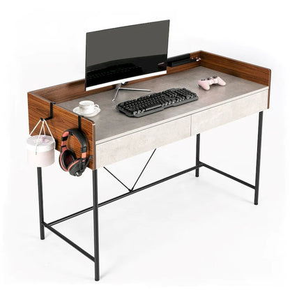 Home Office Computer Laptop Desk with Drawers, Modern Wooden Compact Study Writing Desk with Privacy Panel and Storage
