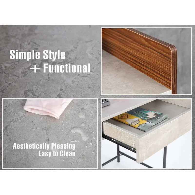 Home Office Computer Laptop Desk with Drawers, Modern Wooden Compact Study Writing Desk with Privacy Panel and Storage