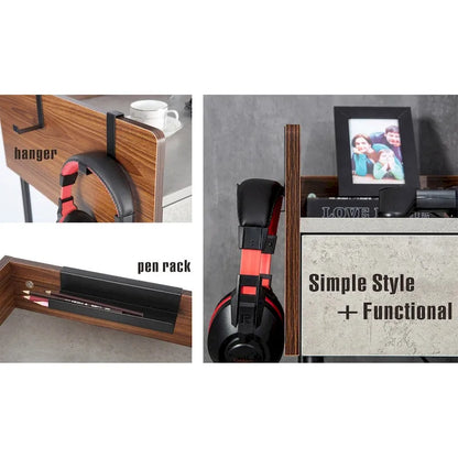 Home Office Computer Laptop Desk with Drawers, Modern Wooden Compact Study Writing Desk with Privacy Panel and Storage