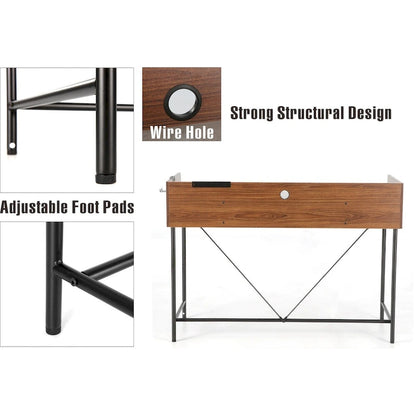 Home Office Computer Laptop Desk with Drawers, Modern Wooden Compact Study Writing Desk with Privacy Panel and Storage