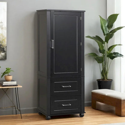 Tall Bathroom Storage Cabinet, Freestanding Storage Cabinet with Two Drawers and Adjustable Shelf, MDF Board with Painted Finish